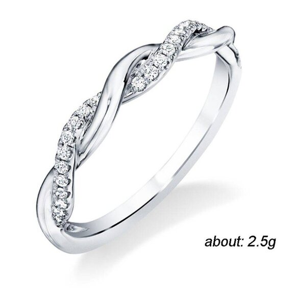 💍 Casual Dinty Two Lines Twining Cross Zircon Thin Rings for Women,INDN8172 - Picture 6 of 7